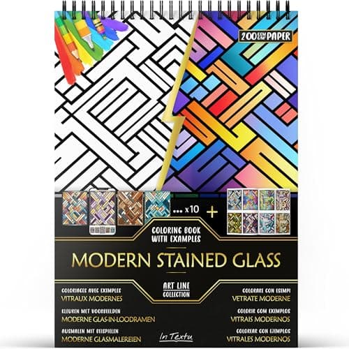 Image of In Textu – Modern Stained Glass – Coloring Book for Adults and Teens with Inspiring Colored Examples – Premium 200 g/m² Paper – Fine Spiral Binding – Relaxing and Creative Art Therapy Book
