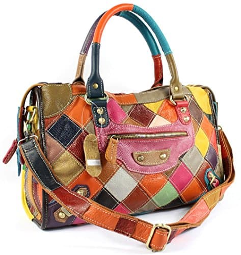 Image of KELUINA Multicolour Patchwork Soft Real Leather Bag Handbag Shoulder Bag Cross Body Bag Hobo bag Designer Purse for Women/Lady