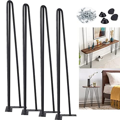 Image of DICN Hairpin Table Legs 86cm/34inch, 3 Rod Solid Metal Furniture Legs for DIY Home Office Restaurant Desk End Table Night Stand, Set of 4