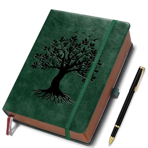 Image of ZXHQ A5 360 Pages Lined Journal Notebooks with Pen, Journals for Women Men Writing Notebook, Tree of Life Design, Fine Inner Pocket - Dark Green