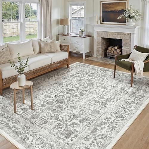 Image of HUGEAR Vintage Black Rugs Living Room Washable Non Slip Large Area Rug 180x270cm Bedroom Kitchen Hall Lounge Office Dining Room Indoor Carpet Low Pile Big Carpets