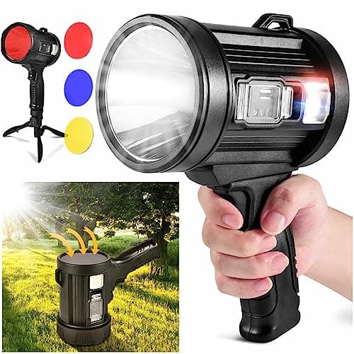 Image of Utry Super Bright Led Rechargeable Torch, 100000 Lumens Super Bright Spotlight, Long Range Searchlight, Solar Powered Rechargeable Torch, Suitable for Outdoor Emergency, Camping, Fishing, Hunting