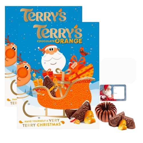 Image of Terry's Orange Advent Calendar 106g with Xmas Gift Tag - Orange Flavored Chocolate for a Festive Countdown with a big orange chocolate segment on xmas eve 2pk