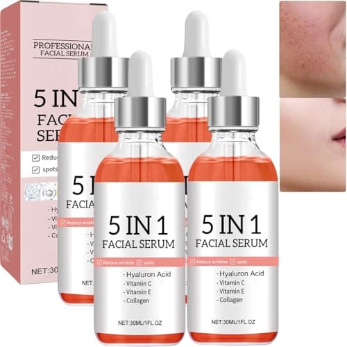 Image of Skin Vitamin Serum, 5-in-1 Vitamin C Face Serum with Hyaluronic Acid, Anti-Aging Hydration, Brightening Serum for Dark Spots, Wrinkles, Dull Skin, Collagen Boost Facial Essence (4Pcs)