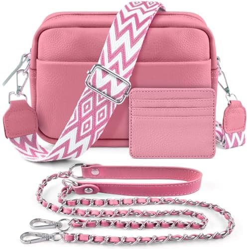 Image of BROTOU Crossbody Bag for Women, Leather Handbag & Shoulder Bag with Adjustable Wide Strap, Chain Strap & 3-Slot Card Holder, Camera Cross Body Bag for Lady Girl Shopping Daily Use (A-Light Pink)