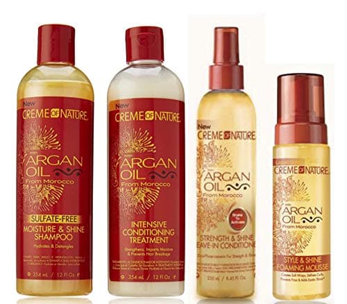 Image of Crème Of Nature Argan Oil (SET OF 4) Sulphate Free Shampoo, 354ml| Intensive Conditioner, 354ml| Leave in Condtioner, 250ml| Style & Shine Foaming Mousse 250ml