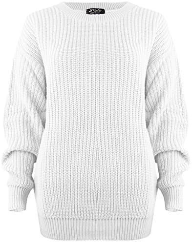 Image of SA Fashions® Oversized New Ladies Womens Chunky Baggy Jumper Knitted Sweater Thick Top S-XL 8-18 (LXL (16-18), White)