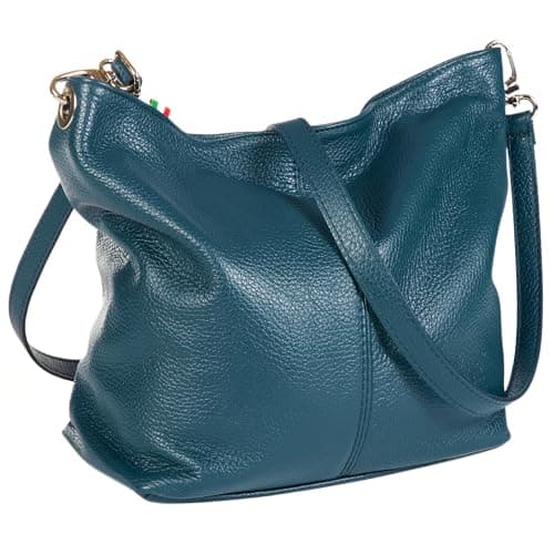 Image of LiaTalia Womens Shoulder Bag - Soft Grained Leather - Medium Size Hobo Handbag Purse Made with 100% Italian Leather - Adal [Deep Teal]