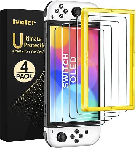 Image of ivoler 4 Pack Screen Protector Compatible with Nintendo Switch OLED Model 7 '' 2021 with Alignment Frame Tool, Tempered Glass Protection Film - without air bubbles -Ultra Resistant Hardness 9H