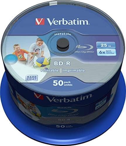 Image of Verbatim BD-R SL Datalife - Blu-ray Disc 25 GB, 6x Burning Speed, Large Printable Area, Scratch Protection, 50-Pack Spindle