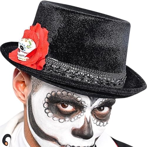 Image of amscan 843923-55 Day of The Dead Halloween Hat, 1 Pc,Black