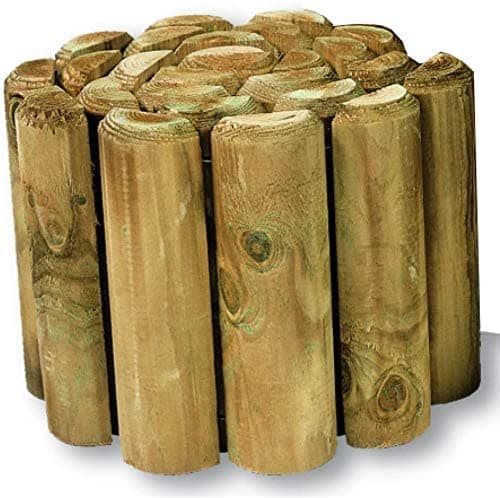 Image of GBS Wooden Picket Log Roll Border Garden Fence Lawn Edging For Flower Beds Edges Long Outdoor Decorative Rust-Proof Wire 1.8m x 15cm (1)