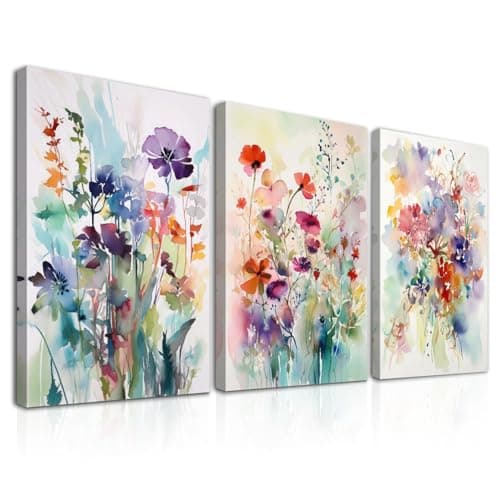 Image of Dazzlewall 3Pcs Framed Watercolor Flower Wall Art Decor Modern Wildflower Prints, Colorful Botanical Wall Pictures for Bedroom Bathroom Living Room Decor 12x16 in