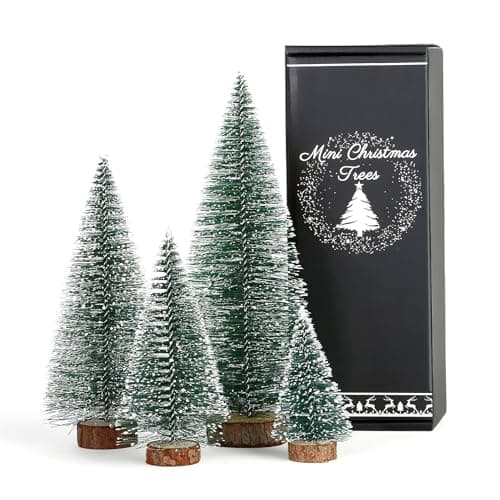 Image of SITUMEIZI Mini Bottle Brush Christmas Trees Bottle Brush Trees Green Christmas Table Decorations (4 Pcs)