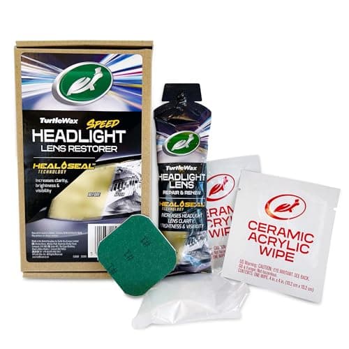 Image of Turtle Wax Car Headlight Restoration Kit, Removes Oxidation and Renews Yellowing Headlights, Includes Polishing Pad, Headlight Lens Repair & Renew Compound and 2 Ceramic Acrylic Sealing Wipes