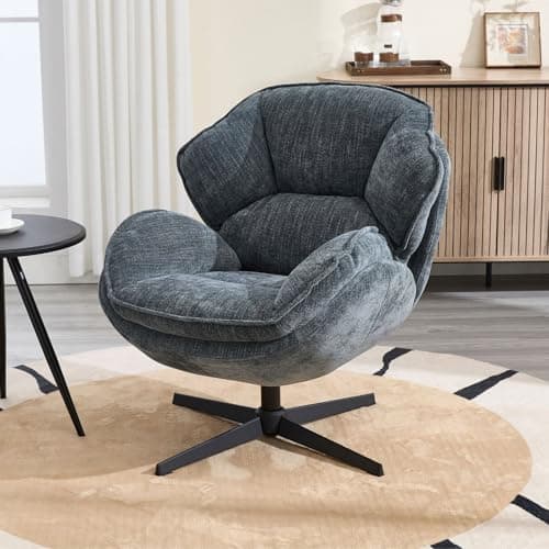 Image of Ya-Home Accent Chair Modern Chenille Swivel Soft Padded Occasional Armchair with Metal Legs for Living Room/Bedroom/Home Office, Blue
