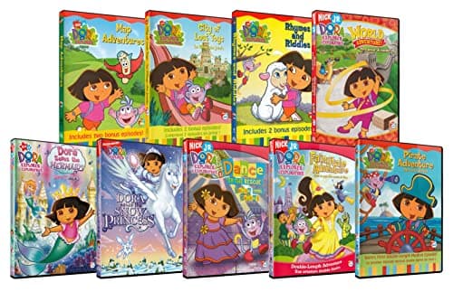 Image of Dora the Explorer: Rhymes & Riddles / City of Lost Toys / Map Adventures / Dora Saves the Snow Princess / Dora saves the Mermaids / World Adventure / Pirate Adventure / Fairytale Adventure / Dance to