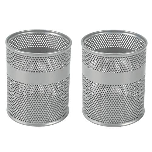 Image of EasyPAG Mesh Desk Tidy Pen Pot Pencil Holder Makeup Brushes Storage Stationery Organiser,Pack of 2,Silver
