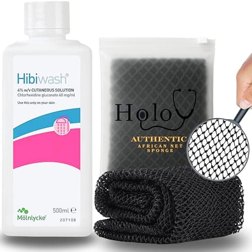Image of Hibiscrub now Hibiwash 500ml Antimicrobial Skin Cleanser & African Net Sponge – Hibi scrub a Must-Have Kit for Deep Cleansing, Exfoliation, and Infection Prevention! (Also known as Hibiclens)