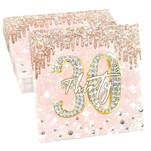 Image of Joxessaien 20 Pack 30th Birthday Napkins, 33×33cm Rose Gold Birthday Paper, ve Day 30th Anniversary Napkins, Serviettes for Party and Decoration
