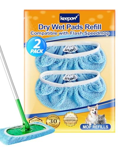 Image of KEEPOW Reusable Microfiber Mop Pads Compatible with Flash Speed Mop, Wet & Dry Mop Refills for Flash Speed Mop Refill Wipes with Laundry Bag, Washable Up to 100x, 2 Pack, Mop Not Included