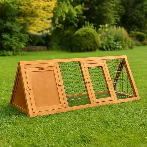 Image of Pet Vida Rabbit Hutch Triangle | Wooden | Space-Saving Single Storey Pet Run | 51H x 109W x 49D cm | Easy Assembly | Indoor or Outdoor Home for Guinea Pig, Bunny, Quails