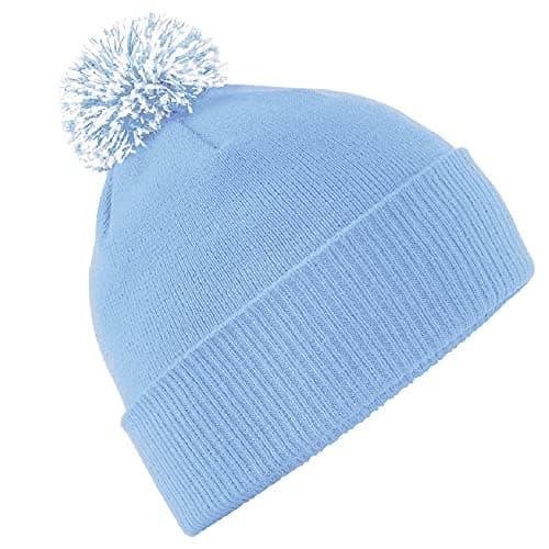 Image of Beechfield Snowstar Beanie Hat - Warm & Stylish Winter Headwear Sky Blue/White