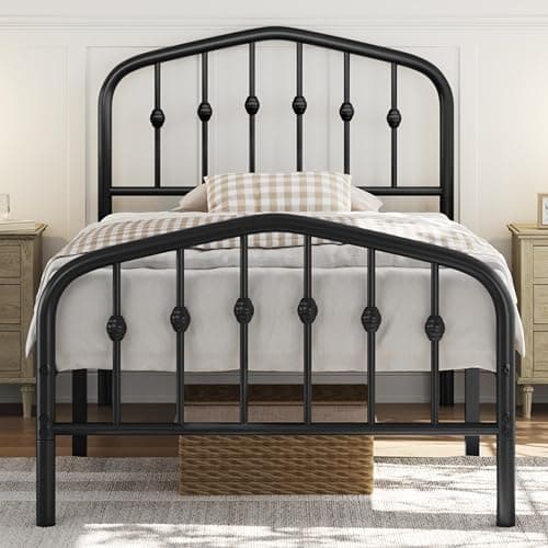 Image of Yaheetech 3ft Single Bed Frames Slatted Metal Bed with Crown-inspired Design Headboard/Spacious Under-bed Storage Black