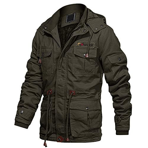 Image of EKLENTSON Winter Jacket Cotton Thick Warm Cargo Coat Military Windbreaker Removable Hood, Green Army Green, M