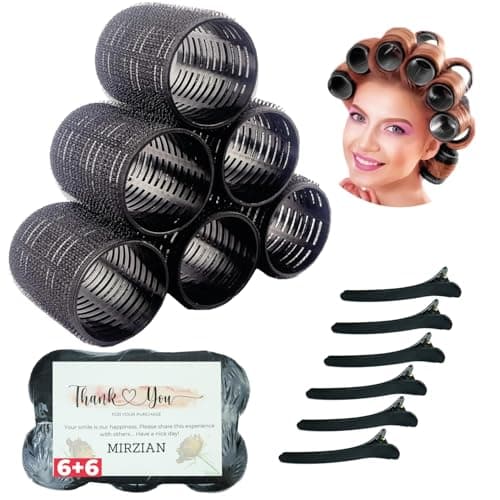 Image of Mirzian Hair Rollers Set - Heatless Self Grip Hair Curlers, Duckbill Clips,Black Hair Curlers for Long Hair,No Heat Rollers. (12pcs - 5)