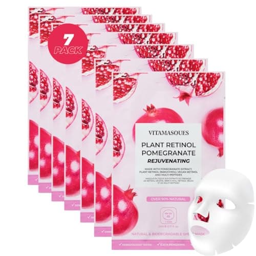 Image of Vitamasques Retinol Pomegranate Sheet Face Masks Multipack – 7 Pack Hydrating Face Mask Skincare with Plant Retinol (Bakuchiol), Pomegranate & Peptides, Vegan Korean Formula