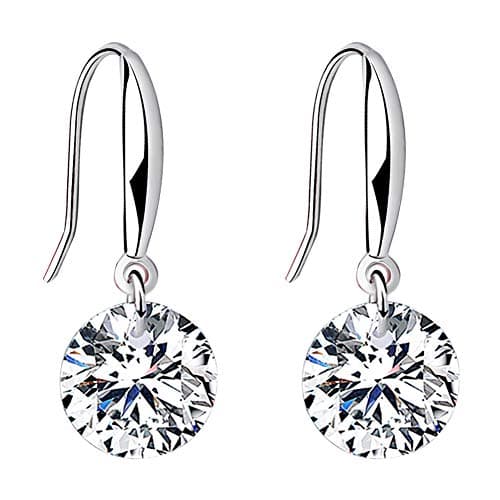 Image of Meixao 925 Sterling Silver Lovely Cubic Zirconia Crystal Sparkly Hook Drop Earrings Gift Boxed (White)