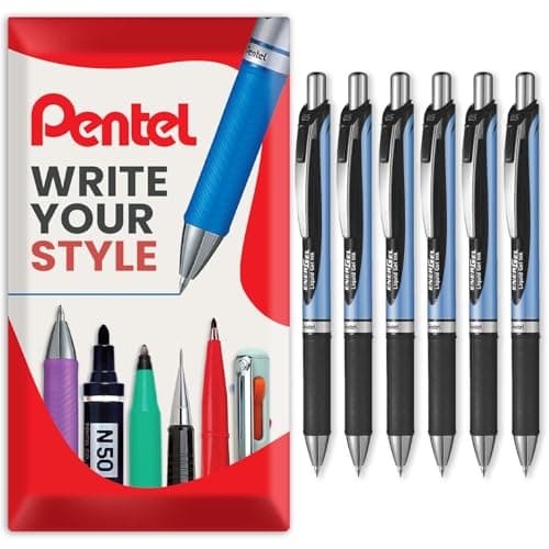 Image of Pentel Energel BLN75 Retractable Gel Ink Rollerball Pen - 0.5mm - 54% Recycled - In Envelope Gift Packaging (Black Pack of 6)