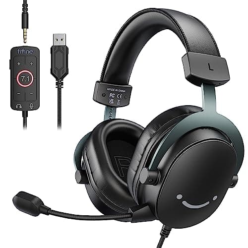 Image of FIFINE Gaming USB Headset with 3.5mm Audio Jack, PC Over-Ear Headset with 7.1 Surround Sound, Detachable Microphone, Volume Control, Wired Headphones Black for PS5/PS4/Switch/XBOX controller H9