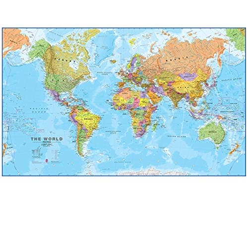 Image of Huge World Map - Political - Updated - 2025 - Front Sheet Lamination - Educational Office Use Poster - 201cm (w) x 116.5cm (h) - Maps International