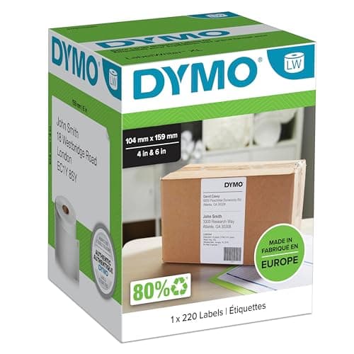 Image of DYMO Authentic LabelWriter Extra Large Shipping Labels | 104 mm x 159 mm | Self Adhesive | Roll of 220 Easy-Peel Labels | for LabelWriter 4XL/5XL Label Makers
