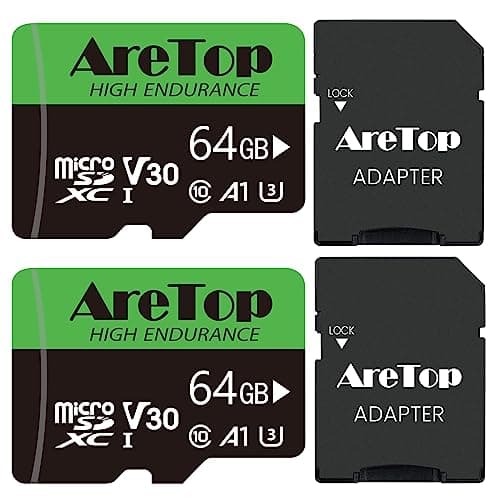 Image of Aretop 64GB Micro SD Card 2 Pack, MicroSDXC with SD Adapter,A1,C10,U3, V30,UHS-I,Read Speed Up to 90MB/s,Micro Memory Card 4K Full HD Video Recording for Tablette/Drone/Dash Cam/Camera/Phone/Switch
