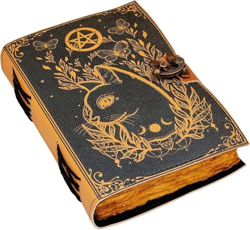 Image of Grimoire journal Leather Print Caltic Cat journal Blank Spell book book of shadows leather gift for him sketchbook journal notebook (8x6 Inch)