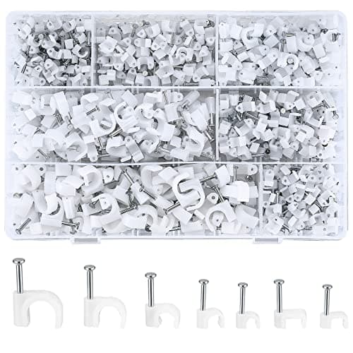 Image of woshilaoDS 700 Pcs Cable Clips White, Cable Wall Clips, Square and Round Nail Clips Electrical Cables Management Clips, 4mm 5mm 6mm 8mm 10mm Cables Nail Tacks for Organizing Electric