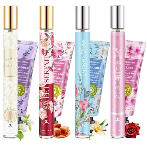 Image of Women Perfume Gift Set, 4 x 35ml Luxury Long-Lasting Eau De Parfum Fruity Floral, Mini Perfume Gift Sets for Women Her Mum Ladies Birthday Anniversary, with 4 Moisturizing Hand Cream