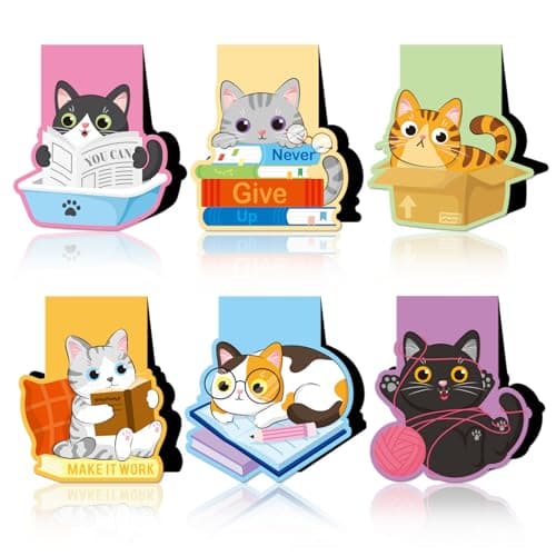 Image of JSRQT 6 Pack Magnetic Bookmark Cute Cats Book Marks Page Markers Book Markers Clip for Students Teachers Assorted Cat Bookmarks for Women Men Funny Book Lovers Gifts Personalised Bookmark