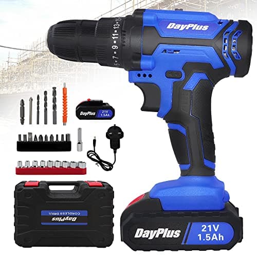 Image of Cordless Drill Driver Kit, 21V Electric Drill Screwdriver Combi Set, Li-Ion Battery, Fast Charger, 25+1 Clutch, 45N.m Torque, Built in LED, for Drilling Walls, Bricks, Wood, Metal