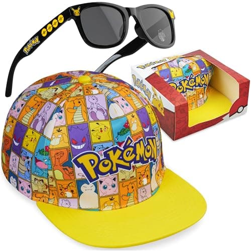 Image of Get Trend Pokemon Baseball Cap Sunglasses Set for Boys, Adjustable Sun Hat 100% UV Shades, Kids Holiday Essentials, Boys Anime Gifts (Yellow/Multi Pokemon Set)