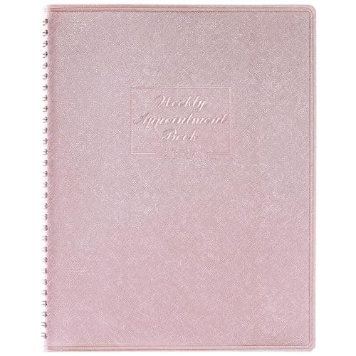 Image of Appointment Diary 2026 2027 - Diary 2026 2027 from Aug. 2026 to Jul. 2027, A4 Week to View Appointment Book 2026 2027 in 15 Minutes with Times, Soft Leather Cover, 21.8 x 29 cm - Rose Gold