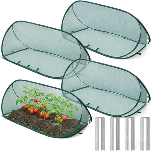 Image of Pop Up Mesh Plant Cover, 100x45x40cm Foldable Raised Bed Cover, Plant Protection Tent with 12 Ground Pegs, Insect Bird Barrier Netting, Portable Fruit Cage for Vegetable Strawberry Flower (4, Green)