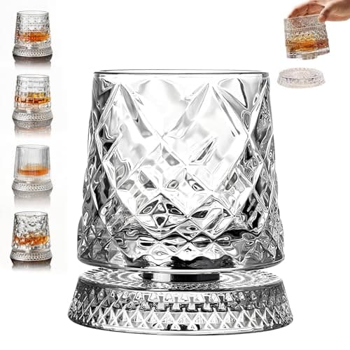 Image of DVDVBOOM Whiskey Glasses Rotatable Decompression - Whiskey Glasses Rotatable Crystal Glass 360 Degree Rotating Whiskey Glass Bourbon Glassware for Home Bar Birthday Holiday Parties Father's Day