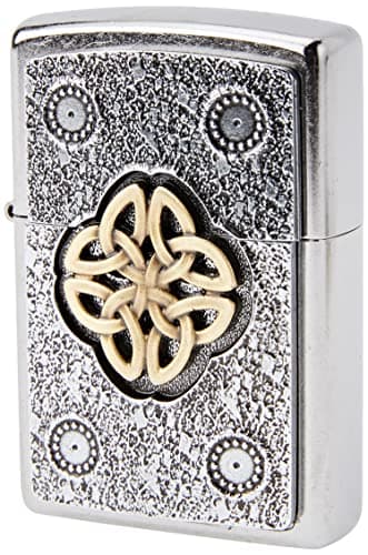 Image of Zippo - Windproof Lighter, Green Celtic Knot Cross, Street Chrome, Emblem, Refillable, Reusable, Windproof Design, Gift Box, Made in the USA