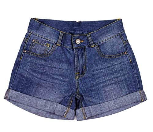 Image of Bienzoe Girls Denim Shorts for Casual: Kid Stretch Low Waist Cotton Jean Bermuda Dark Denim Size 18