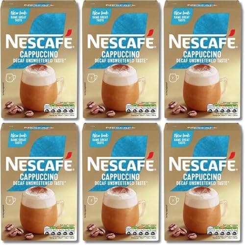 Image of NESCAFÉ Cappuccino Decaffeinated Unsweetened Coffee Sachets x7 (Pack of 6, Total 42 Decaf Sachets)