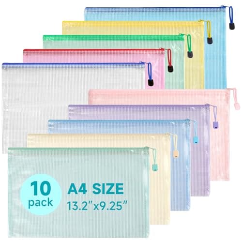 Image of Mutsitaz 10 Pack A4 Plastic Wallets File Bags, A4 Document Wallets with Zipper, Document Folder, Zip Lock Bags, Document Zipper Bags, Zipper Plastic Folder for School, Travel, Home, Office